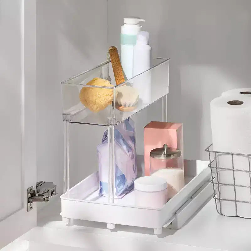 Long plateau coulissant sous évier avec bac - Transparent, plastique recyclé