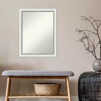 Miroir mural rectangulaire moderne 21" x 27" sans biseau, cadre étroit blanc argenté