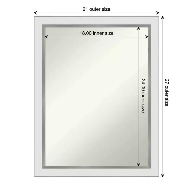 Miroir mural rectangulaire moderne 21" x 27" sans biseau, cadre étroit blanc argenté