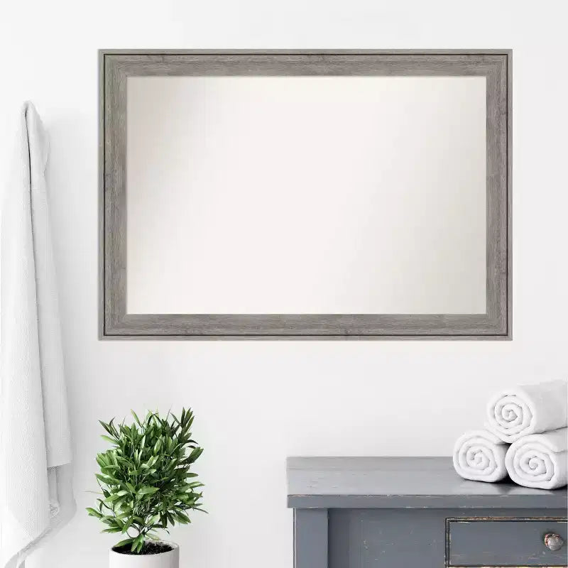 Miroir Mural de Salle de Bain en Bois Gris Barnwood Non Biseauté 41" x 29"