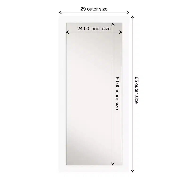 Miroir plein pied de 30" x 66" blanc sans biseau pour armoire ou à poser au sol