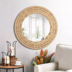 Miroir mural rond encadré en fibres naturelles marron