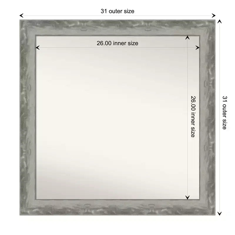 Miroir mural de salle de bain étroit non biseauté argenté 31" x 31" - Miroir de courtoisie carré moderne