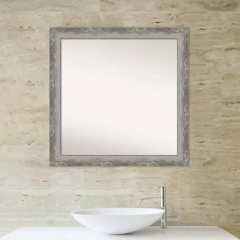 Miroir mural de salle de bain étroit non biseauté argenté 31" x 31" - Miroir de courtoisie carré moderne