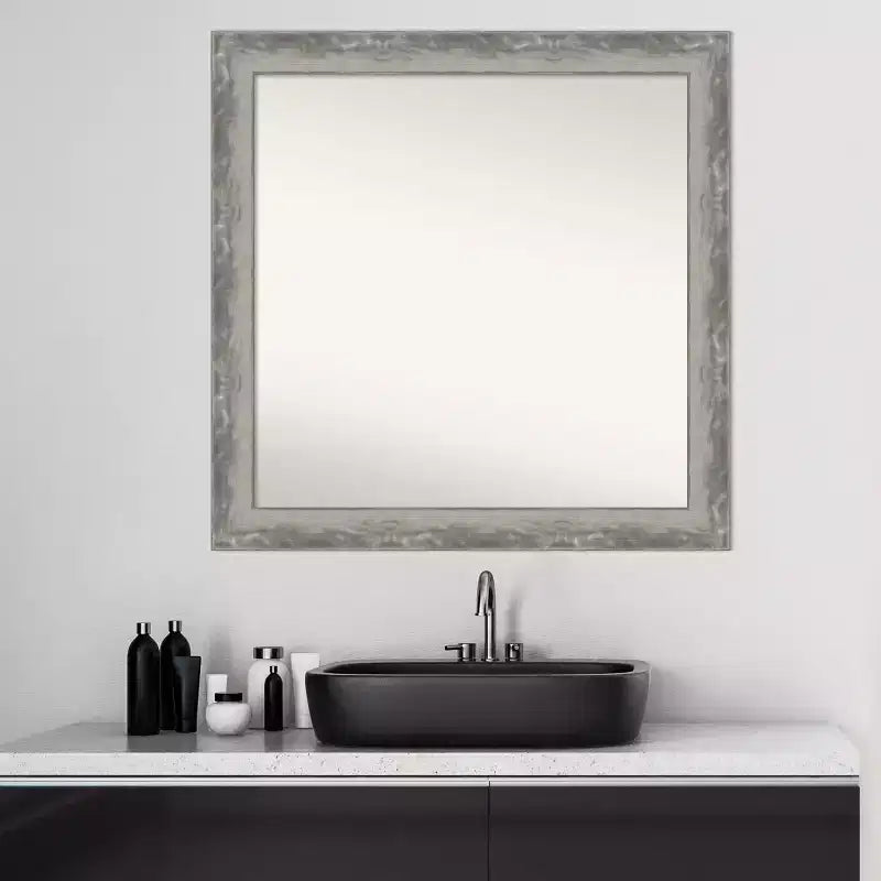 Miroir mural de salle de bain étroit non biseauté argenté 31" x 31" - Miroir de courtoisie carré moderne