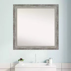 Miroir mural de salle de bain étroit non biseauté argenté 31" x 31" - Miroir de courtoisie carré moderne