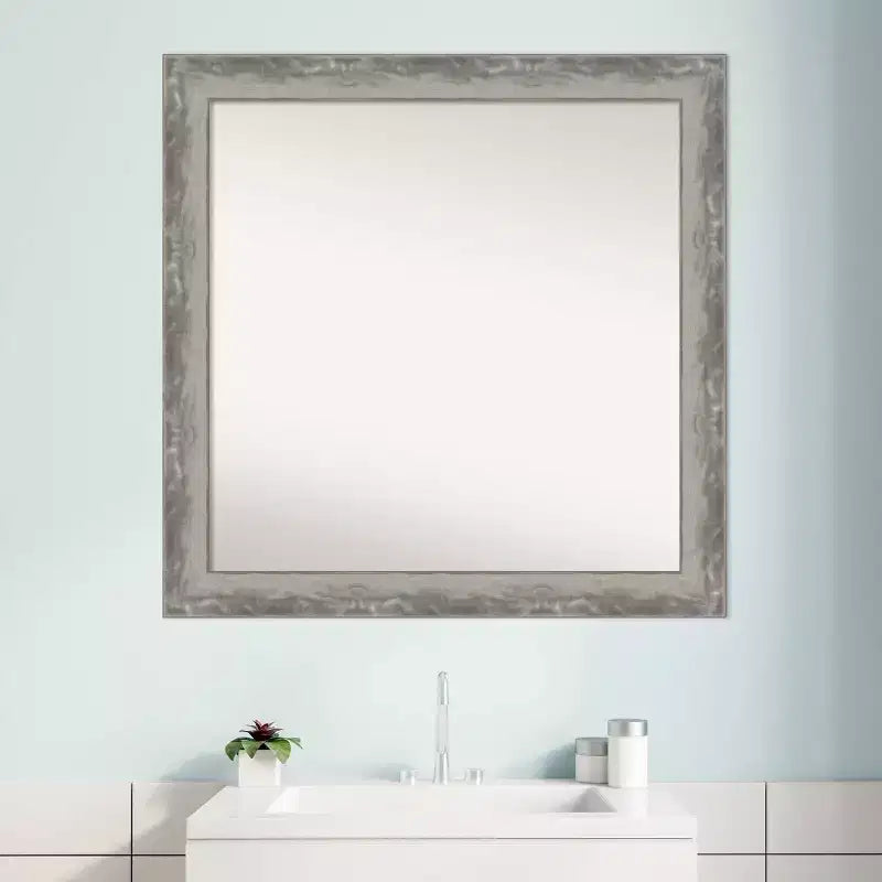 Miroir mural de salle de bain étroit non biseauté argenté 31" x 31" - Miroir de courtoisie carré moderne
