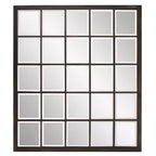 Howard Elliott Metal Framed Beveled Superior Wall Mirror: Oil Rubbed Bronze, Rectangular, Windowpane Effect, Wall Mount
