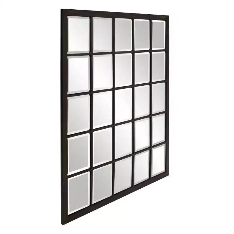 Miroir mural biseauté à cadre métallique - Bronze huilé, effet fenêtre, 38 x 24 po.
