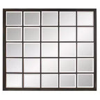 Miroir mural biseauté à cadre métallique - Bronze huilé, effet fenêtre, 38 x 24 po.