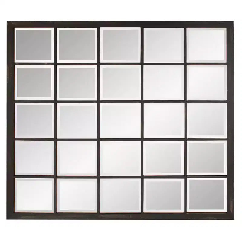 Miroir mural biseauté à cadre métallique - Bronze huilé, effet fenêtre, 38 x 24 po.