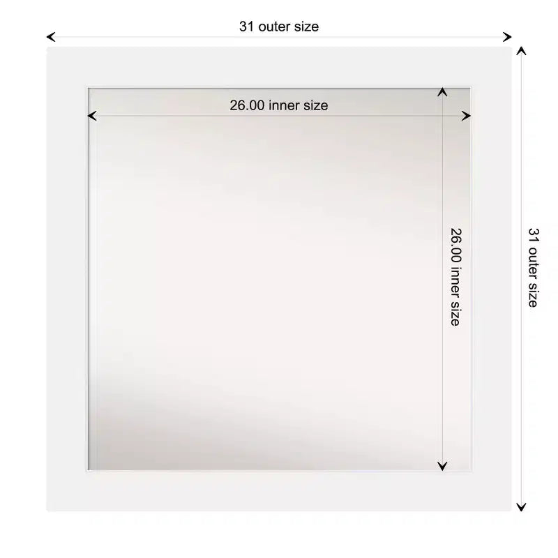 Miroir mural de salle de bain en bois blanc de 79 x 79 cm, non biseauté – Carré moderne