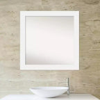 Miroir mural de salle de bain en bois blanc de 79 x 79 cm, non biseauté – Carré moderne