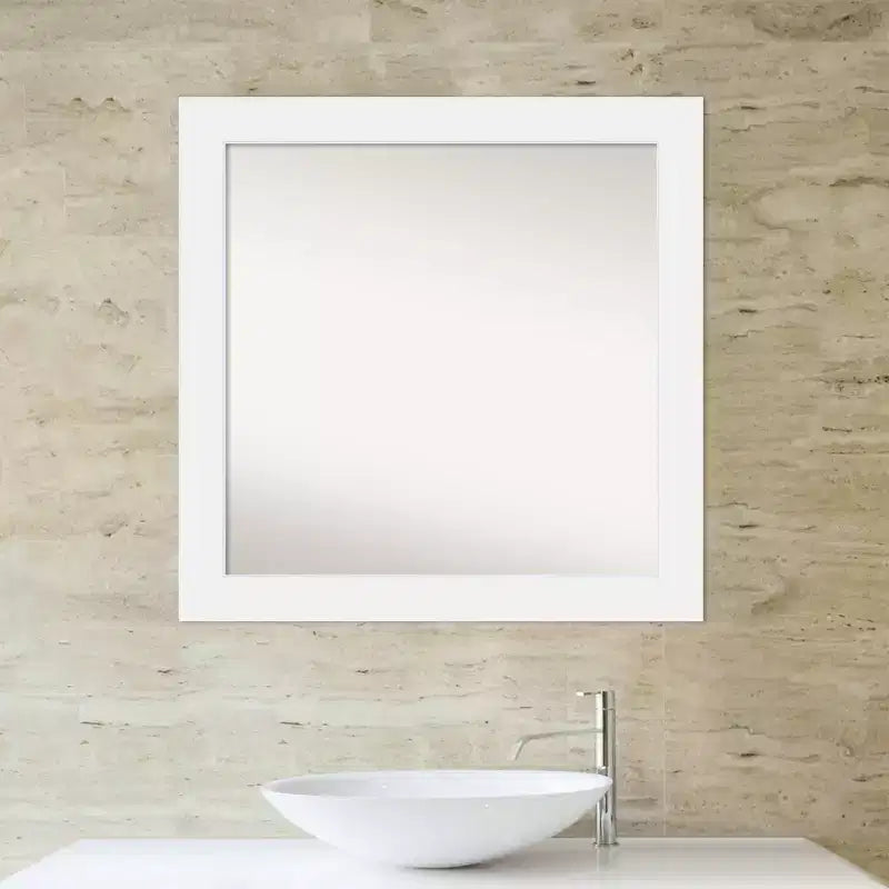 Miroir mural de salle de bain en bois blanc de 79 x 79 cm, non biseauté – Carré moderne