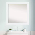Miroir mural de salle de bain en bois blanc de 79 x 79 cm, non biseauté – Carré moderne