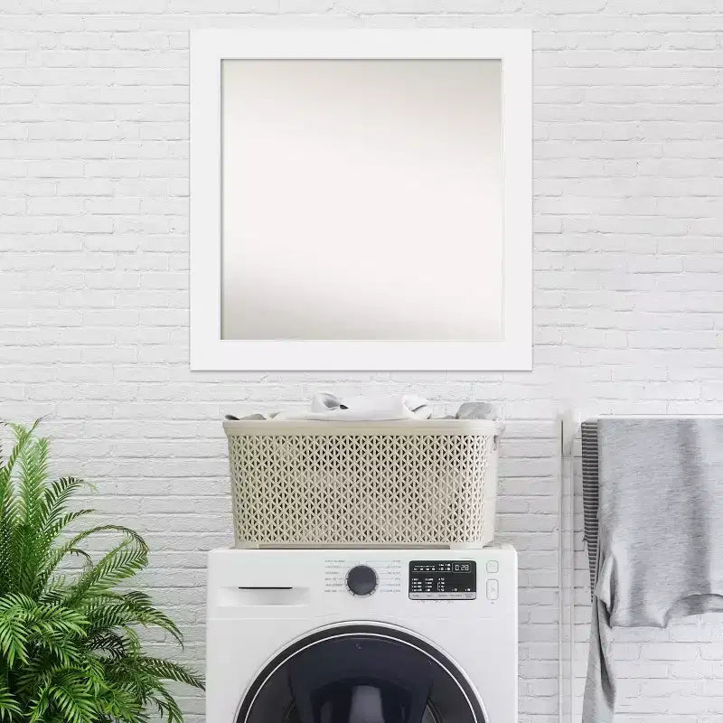 Miroir mural de salle de bain en bois blanc de 79 x 79 cm, non biseauté – Carré moderne