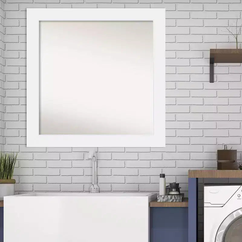 Miroir mural de salle de bain en bois blanc de 79 x 79 cm, non biseauté – Carré moderne
