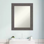 Miroir mural de salle de bain gris en planches rustiques sans biseau 24" x 30" - Rectangle, cadre en polystyrène