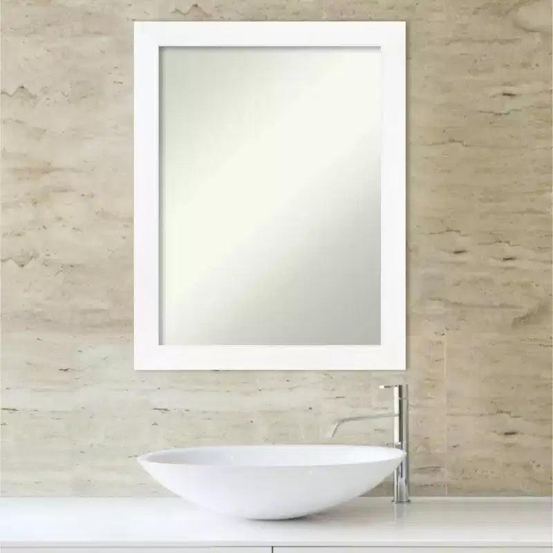 Miroir mural étroit de salle de bain blanc sans biseau 21" x 27" - Cadre en polystyrène