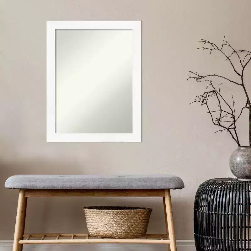Miroir mural étroit de salle de bain blanc sans biseau 21" x 27" - Cadre en polystyrène