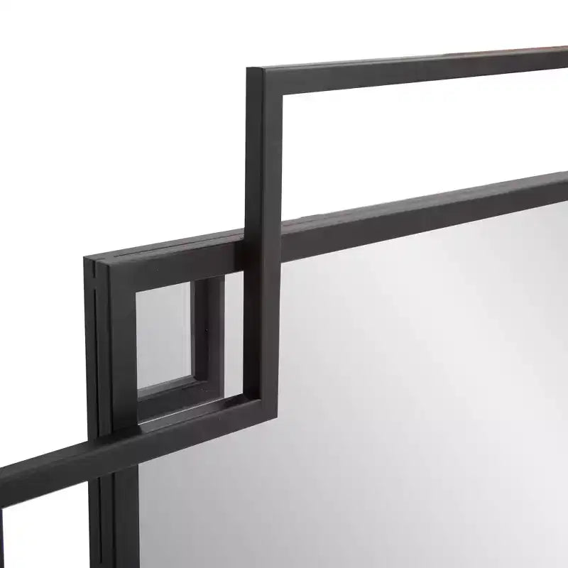 Miroir mural encadré géométrique ajouré 43" x 26" - Fer noir mat