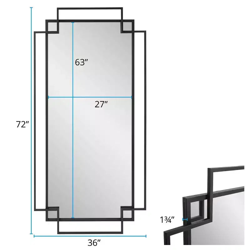 Miroir mural encadré géométrique ajouré 43" x 26" - Fer noir mat