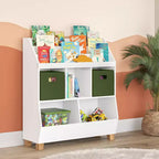 Organisateur de jouets 35" pour enfants avec espaces de rangement, bacs et étagère à livres - Blanc