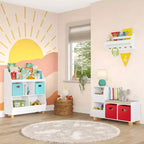 Organisateur de jouets 35" pour enfants avec espaces de rangement, bacs et étagère à livres - Blanc