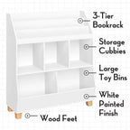 Organisateur de jouets 35" pour enfants avec espaces de rangement, bacs et étagère à livres - Blanc