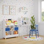 Organisateur de jouets 35" pour enfants avec espaces de rangement, bacs et étagère à livres - Blanc