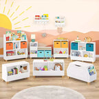 Organisateur de jouets 35" pour enfants avec espaces de rangement, bacs et étagère à livres - Blanc