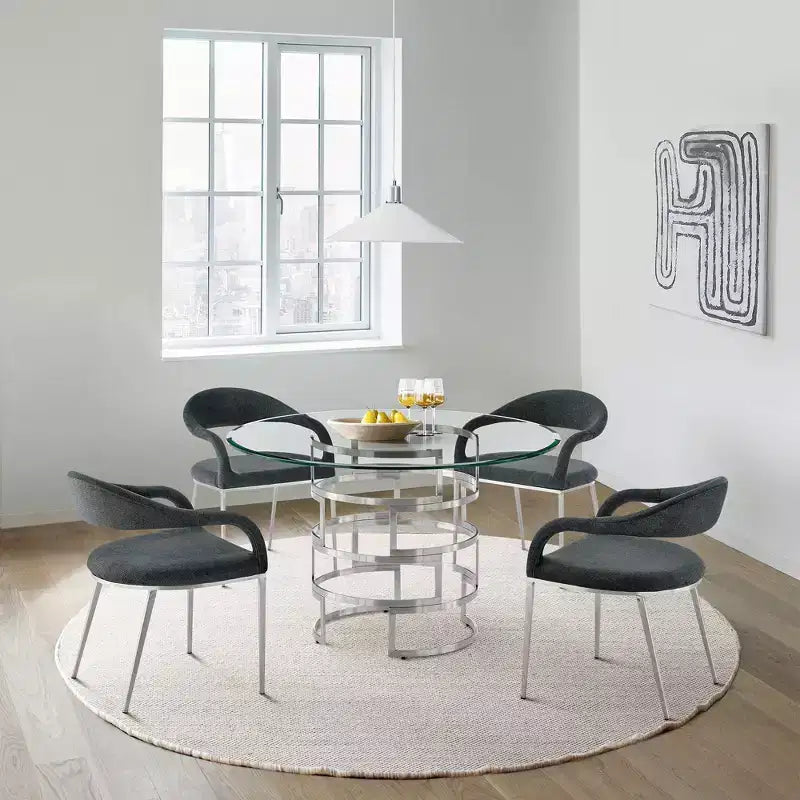 Lot de 2 chaises de salle à manger rembourrées en acier inoxydable brossé et tissu anthracite