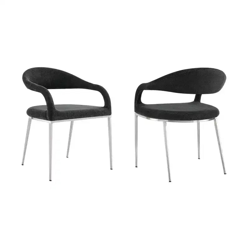 Lot de 2 chaises de salle à manger rembourrées en acier inoxydable brossé et tissu anthracite