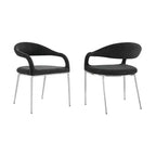 Lot de 2 chaises de salle à manger rembourrées en acier inoxydable brossé et tissu anthracite