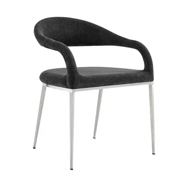 Lot de 2 chaises de salle à manger rembourrées en acier inoxydable brossé et tissu anthracite