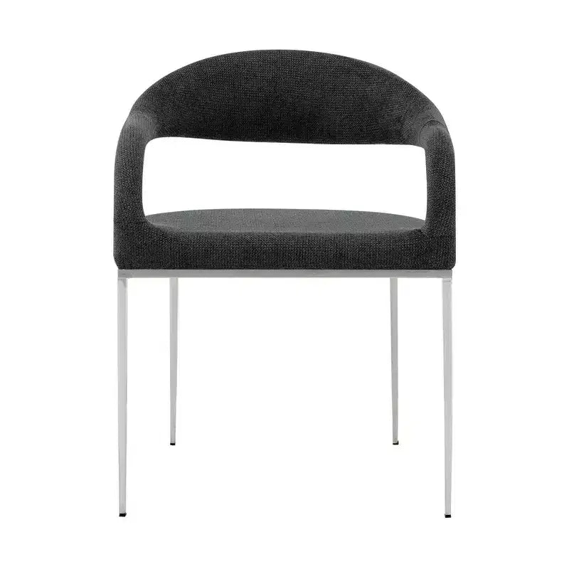 Lot de 2 chaises de salle à manger rembourrées en acier inoxydable brossé et tissu anthracite