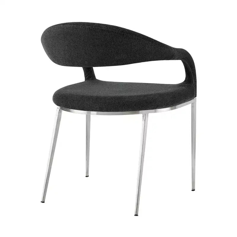 Lot de 2 chaises de salle à manger rembourrées en acier inoxydable brossé et tissu anthracite
