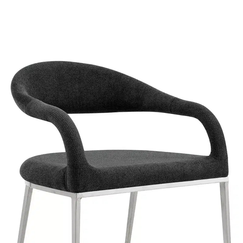 Lot de 2 chaises de salle à manger rembourrées en acier inoxydable brossé et tissu anthracite