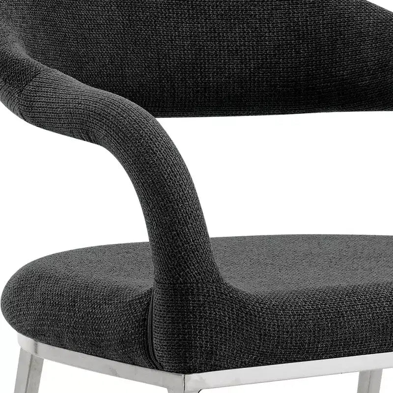 Lot de 2 chaises de salle à manger rembourrées en acier inoxydable brossé et tissu anthracite