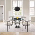 Lot de 2 chaises de salle à manger en fer et tissu Gris/Noir mat