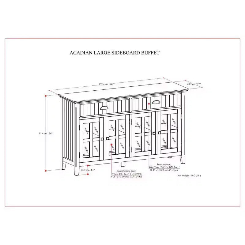 Grand buffet en noyer brun à 4 portes