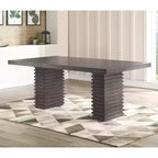 Table de salle à manger extensible - Gris délavé, double pied central, 6 places