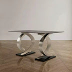 Table à manger moderne rectangulaire en verre de 58" - Bord biseauté, double piédestal