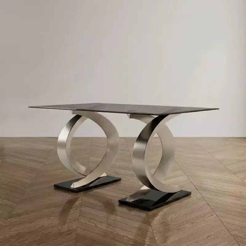 Table à manger moderne rectangulaire en verre de 58" - Bord biseauté, double piédestal