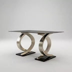 Table à manger moderne rectangulaire en verre de 58" - Bord biseauté, double piédestal