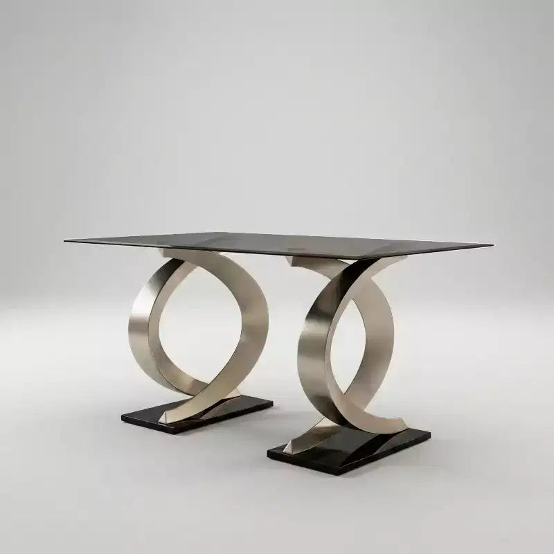 Table à manger moderne rectangulaire en verre de 58" - Bord biseauté, double piédestal