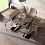 Table à manger moderne rectangulaire en verre de 58" - Bord biseauté, double piédestal