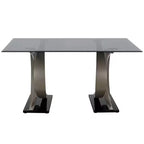 Table à manger moderne rectangulaire en verre de 58" - Bord biseauté, double piédestal