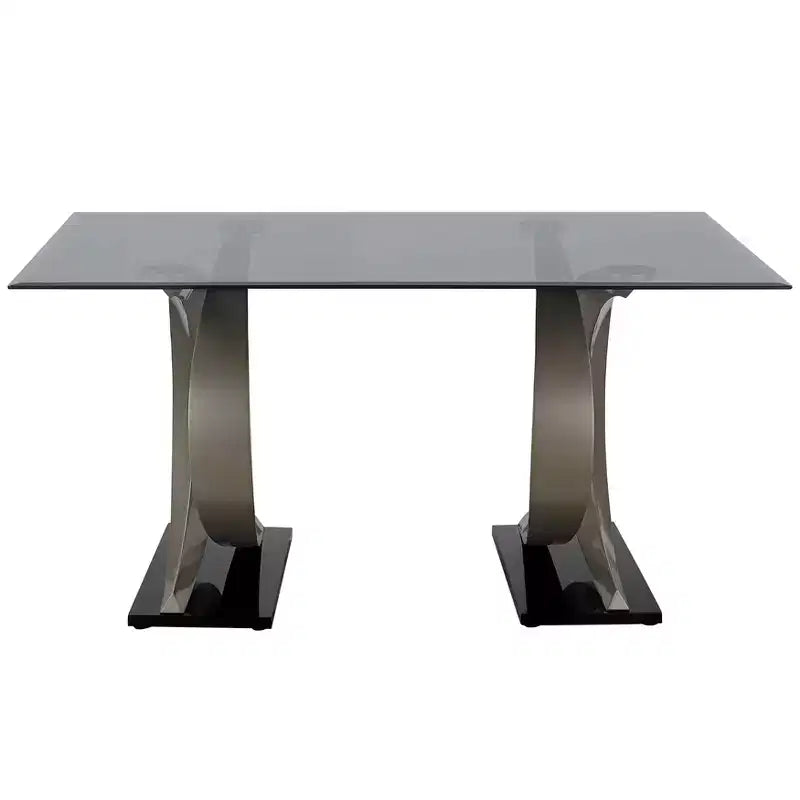 Table à manger moderne rectangulaire en verre de 58" - Bord biseauté, double piédestal