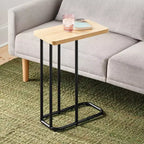Table d'appoint en C avec plateau rectangulaire en bois et métal, bois naturel